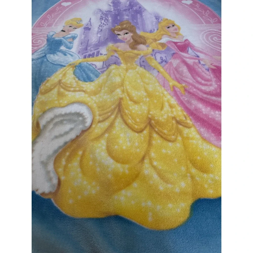 Disney Princess Plush Oversize Throw Blanket Belle Cinderella Aurora 59x78 Blue